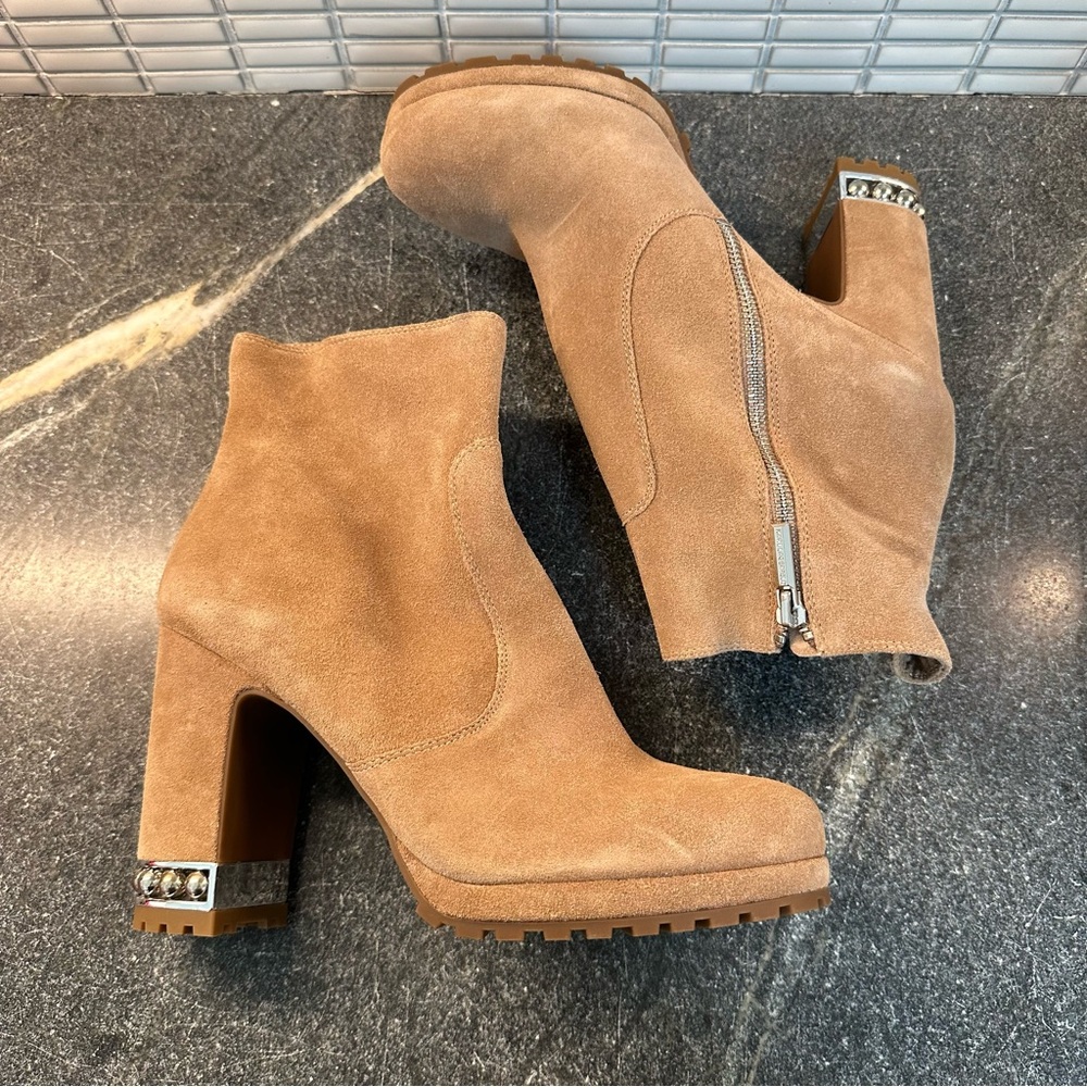 Karl Lagerfeld Lenore Ankle Boots Tan Suede Size 10